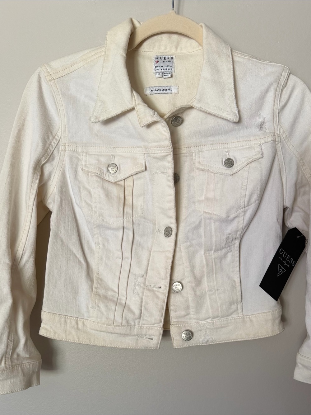 GUESS Cream/Off-White Denim Jacket - Women's Button-Front Trucker